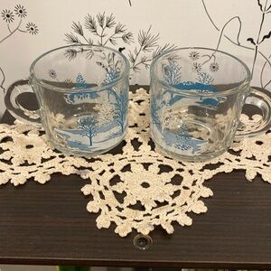 Vintage 1980s Anchor Hocking Winter Scene Glass Mug
